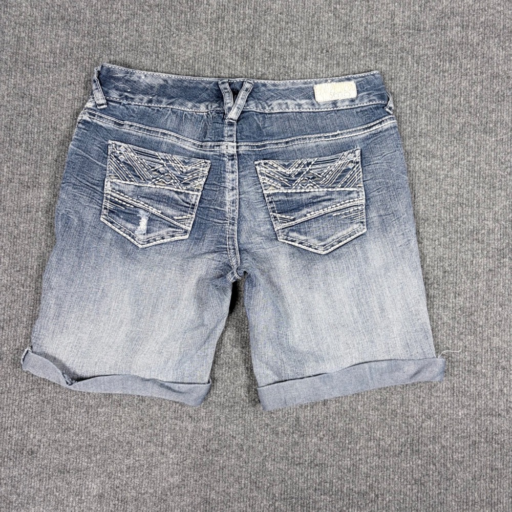 Series 31 Sophia Distressed Denim Jean Shorts Medium Wash Rhinestone jr SZ 7/28